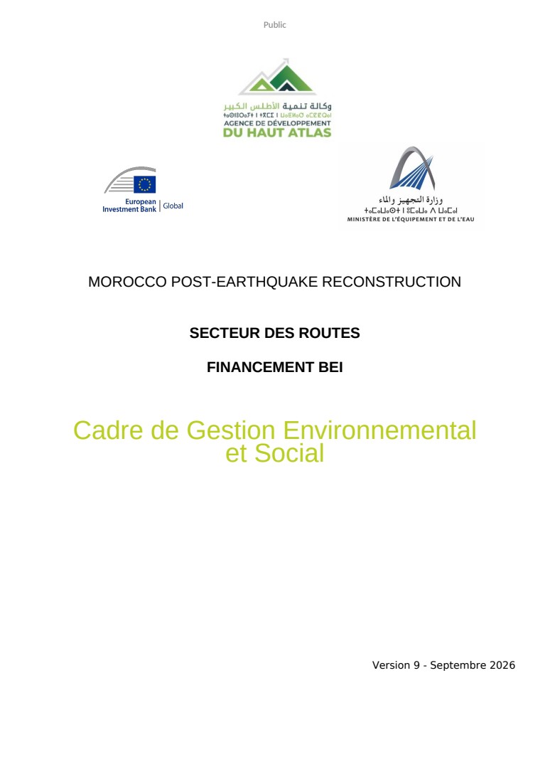 Cadre de gestion environnementale et sociale (CGES) – Secteur des routes